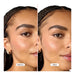 Mizani Artful Edges Hairline Control Strong Hold Balm before and after of model's baby hairs styled with product