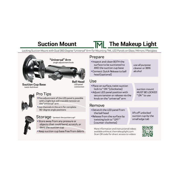 The Makeup Light Suction Cup Mount Chart 