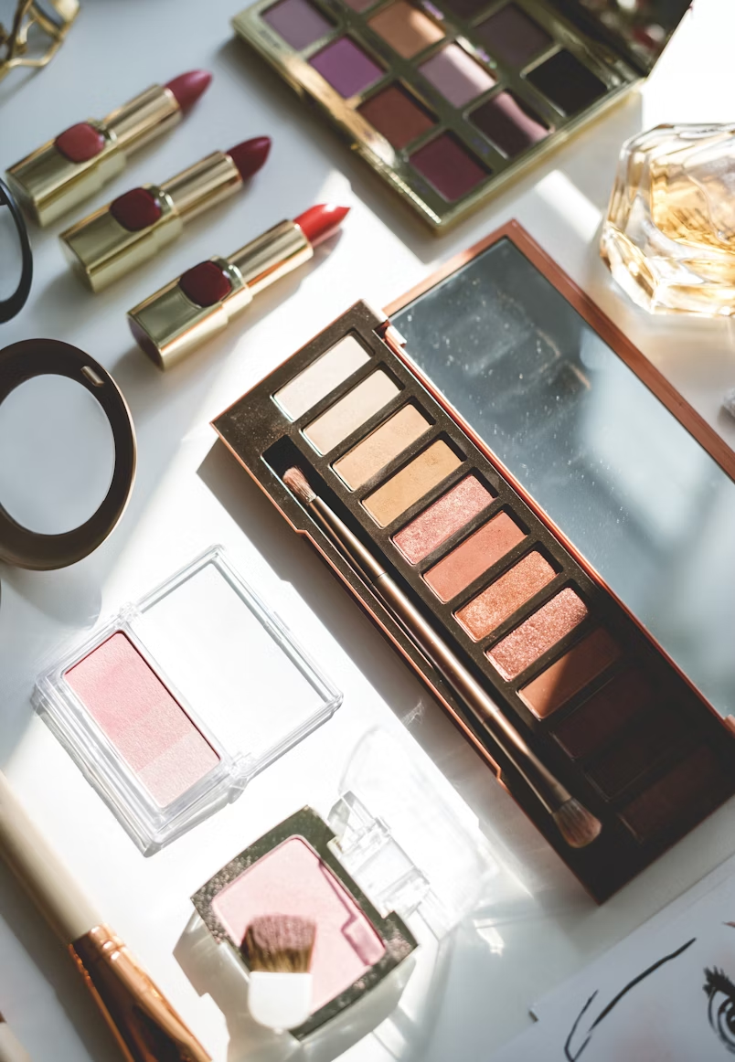 makeup products laid out on a table