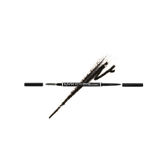 NYX Micro Brow Pencil Black with swatch behind product