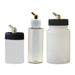 Paasche Airbrush Bottles, all available sizes lined up in ascending order