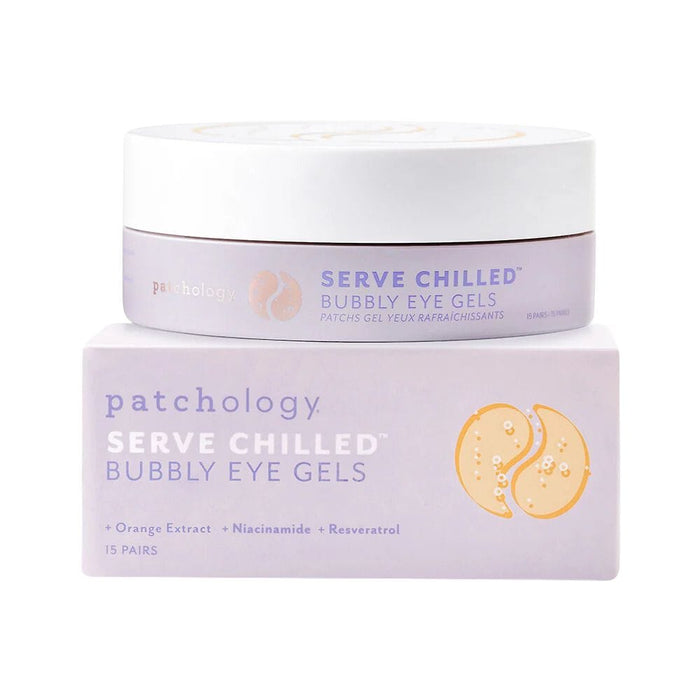 Patchology Serve Chilled Bubbly Eye Gels 15 Pairs box and container stacked