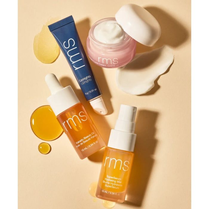 RMS Skincare Secrets Kit stylized products with swatches