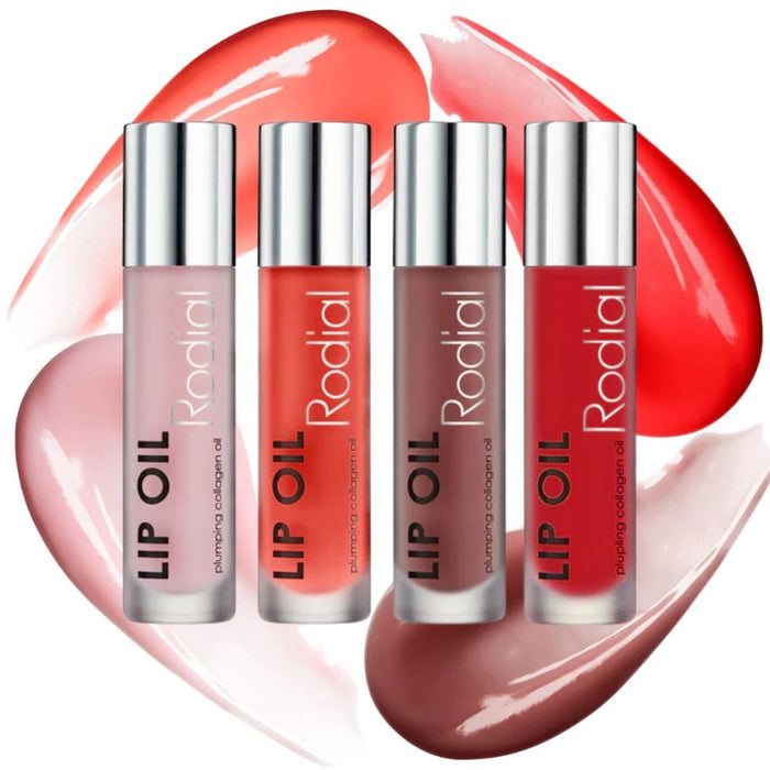 All shades of Rodial Lip Oil with Plumping Collagen 4ml with swathes behind