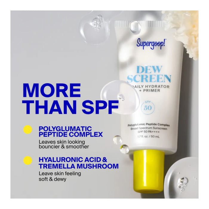 Supergoop! Dewscreen Hydrating Primer SPF 50 key ingredients text 