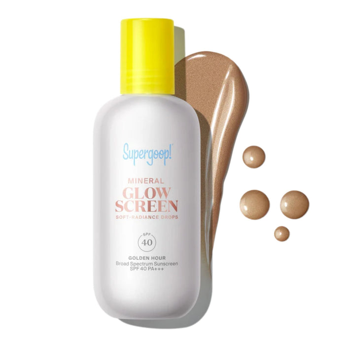 Supergoop! Mineral Glow Screen Soft-Radiance Drops SPF40 Golden Hour with swatch