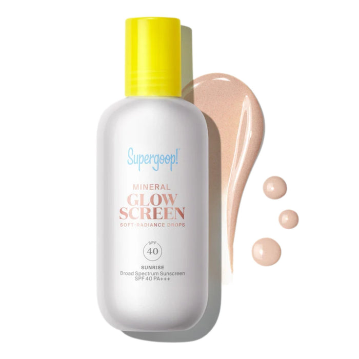 Supergoop! Mineral Glow Screen Soft-Radiance Drops SPF40 Sunrise with swatch
