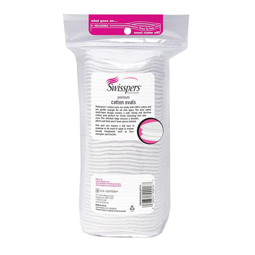 Swisspers Cotton Ovals 50ct—back side of packaging