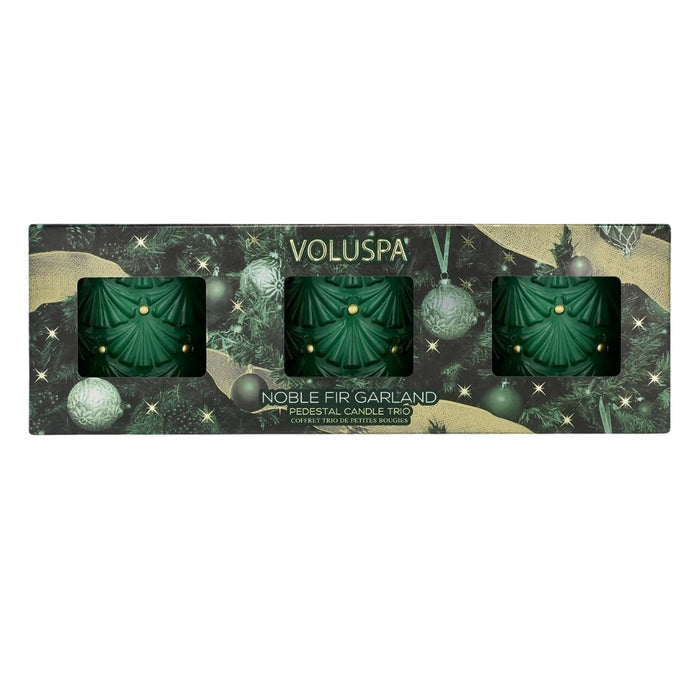 Voluspa Holiday Gift Set Noble Fir Garland Mini Pedestal Trio